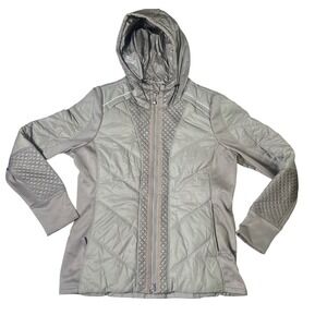 Athleta Rock Ridge PrimaLoft Jacket Grey Hooded Hybrid Puffer XL Womens